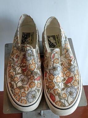 Vans Floral Slip-On Sneakers - Cream with Orange & Lavender Accents